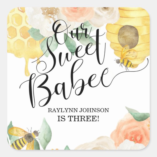 Kindergeburtstag, Honigbiene, Bienenpapier Quadratischer Aufkleber (Vorderseite)