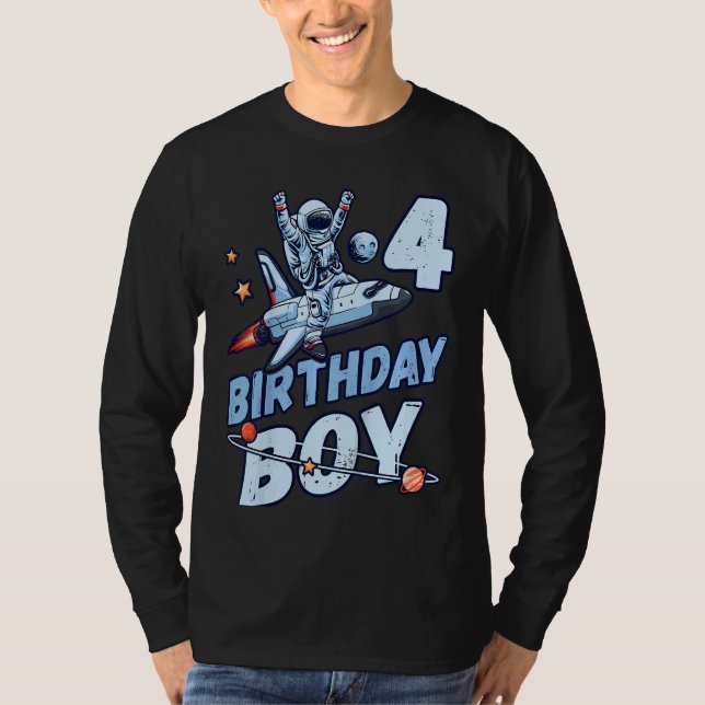 Kindergeburtstag Junge 4 Jahre alte Astronautenflu T-Shirt (Vorderseite)
