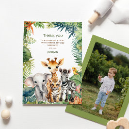 Kindergeburtstag Jungle Safari Tiere für Junge Fot Dankeskarte