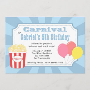 Kindergeburtstag - Karneval mit Popcorn und Ballon Einladung
