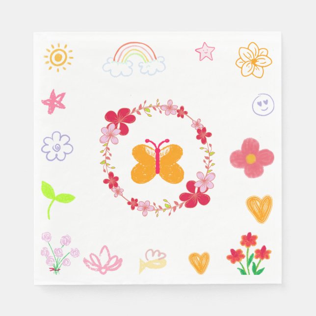 Kindergeburtstag Napkins in Gelb und Lila Serviette (Vorderseite)