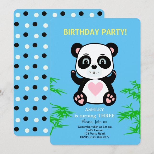 Kindergeburtstag Panda Bear Einladung (Vorne/Hinten)