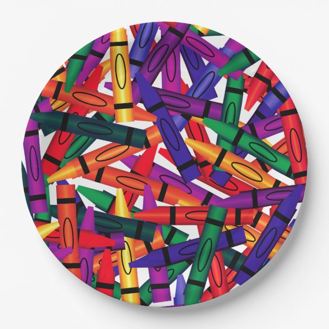 Kindergeburtstag Party Crayon Design 9 Teller (Vorderseite)