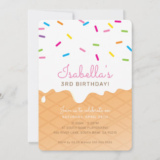 KINDERGEBURTSTAG PARTY Eis Kegel pinkfarbene Sprin Einladung