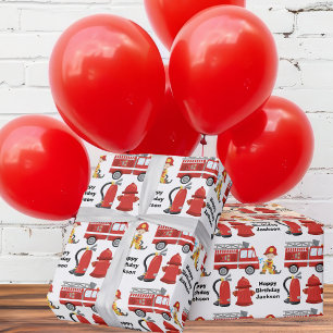 Kindergeburtstag-Party für Feuerwehrfahrzeuge Geschenkpapier