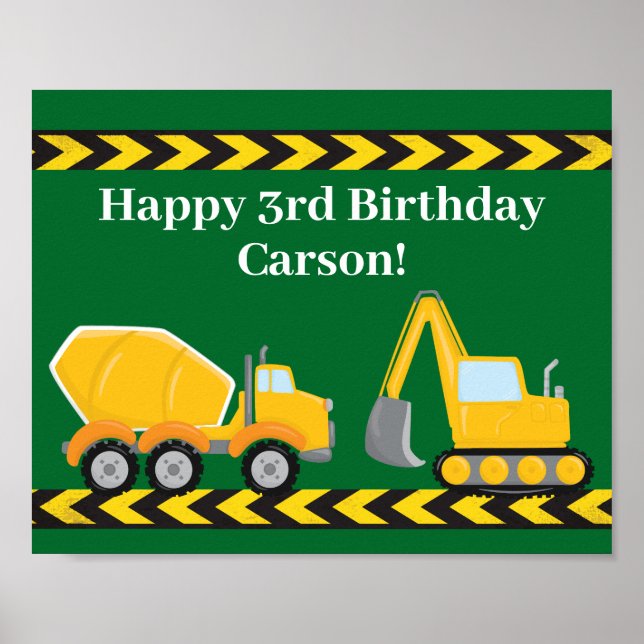 Kindergeburtstag Party Green Construction Trucks Poster (Vorne)