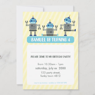 KINDERGEBURTSTAG PARTY INVITE Modernes Robotertrio Einladung