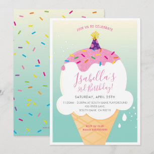 KINDERGEBURTSTAG PARTY INVITE Retro-Eis-Kegel Einladung