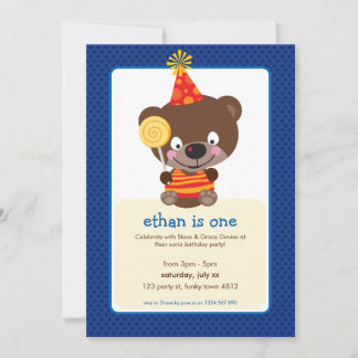 KINDERGEBURTSTAG PARTY INVITE Teddybear lollipop 1 Einladung