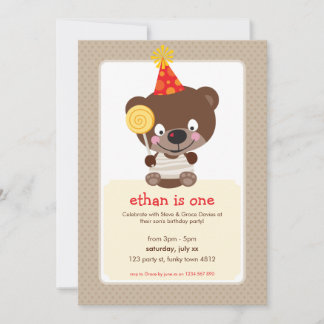 KINDERGEBURTSTAG PARTY INVITE Teddybear lollipop Einladung