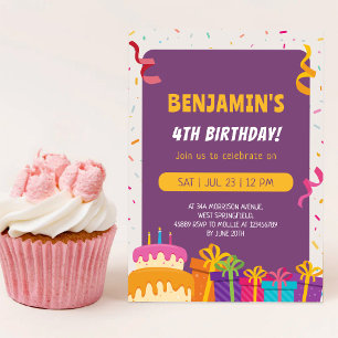Kindergeburtstag Party Kuchen und Geschenke Design Einladung