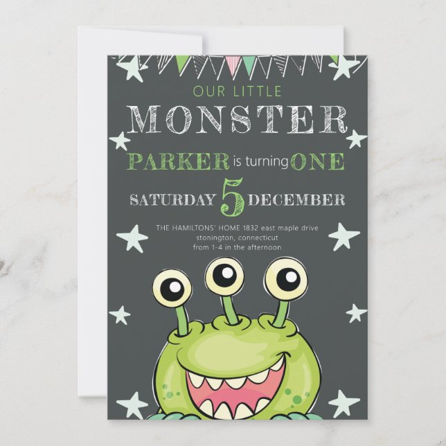 Kindergeburtstag Party Monster Einladung (Vorderseite)