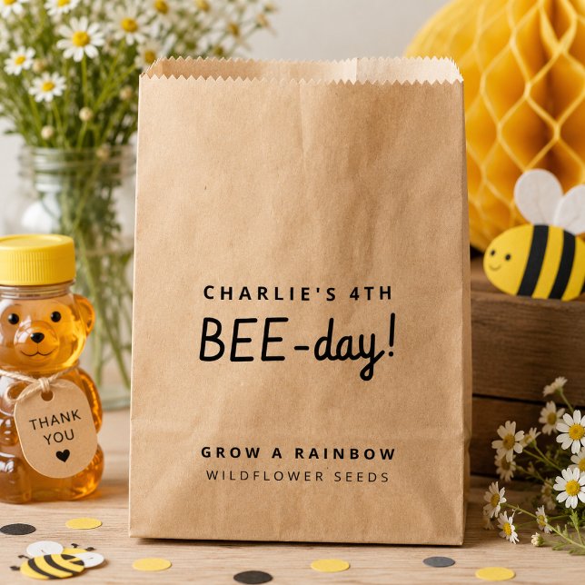 Kindergeburtstag Party Rustikale Kraft Wildblume S Geschenktütchen (Custom bee birthday favor bags for wildflower seed gifts, kids parties, and thank you treats.)