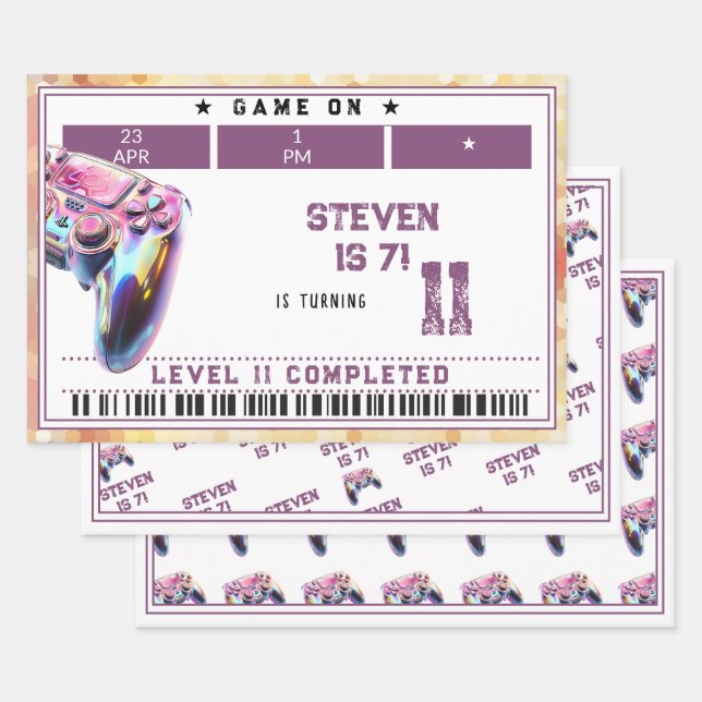 Kindergeburtstag von Videospielen Geschenkpapier Set (Set)
