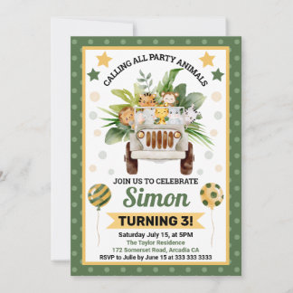 Kindergeburtstag "Watercolor Jungle Safari Animals Einladung