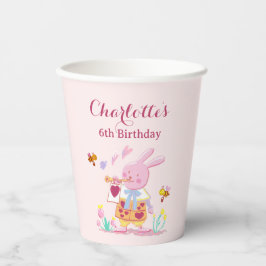 Kindergeburtstag "Watercolor Pink Rabbit Garden" Pappbecher