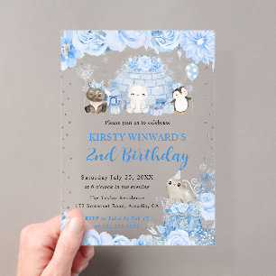 Kindergeburtstag "Watercolor Winter Arctic Animes" Acryleinladungen