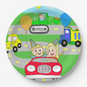 Kindergeburtstags-LKW, Traktoren und Autos Pappteller