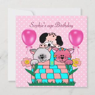 Kindergeburtstagsfeier Katzen Hunde Luftballons Einladung