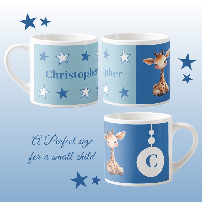 Kindergiraffe Tasse personalisierter Name blau (Von Creator hochgeladen)