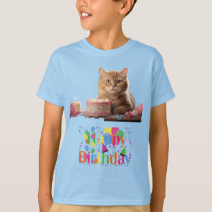 Kindergrundstück T - Shirt Happy Birthday Cat Desi