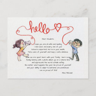 Kinderhallo von der Postkarte des Lehrers