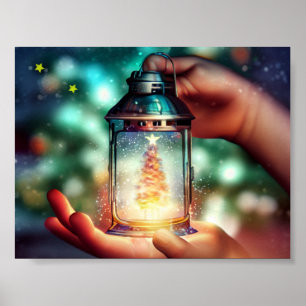 Kinderhände halten Weihnachtslaterne  Poster