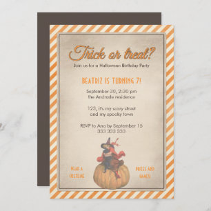 Kinderhorn Geburtstagsparty Vintag Hexenkürbis Einladung