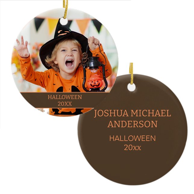 KinderhornHalloween Foto Datum Keramik Ornament (Halloween photo ornament)