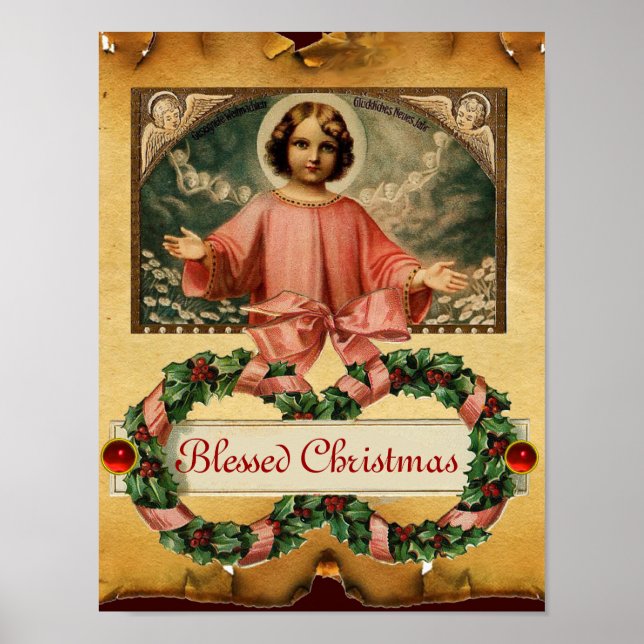KINDERJESUS MIT ANGELN UND CHRISTMAS KROWNS POSTER (Vorne)