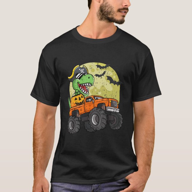 Kinderjunge Halloween Monster Truck T - Rex Pirate T-Shirt (Vorderseite)