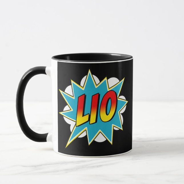 Kinderjungen Lio Name Comic Buch Superherd  Tasse (Links)