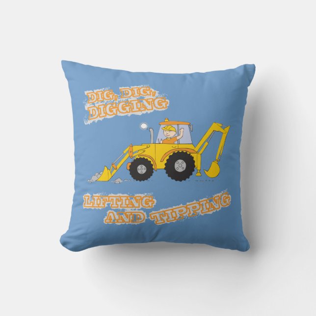 Kinderjungenorange u. graues Baggerkissen Kissen (Vorderseite)