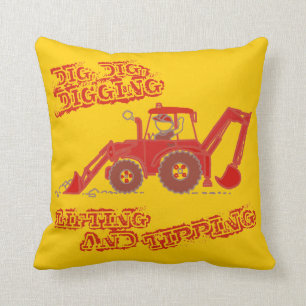 Kinderjungenrotes und gelbes Baggerkissen Kissen