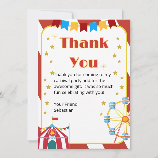 Kinderkarneval-Party Danke Karte (Vorderseite)