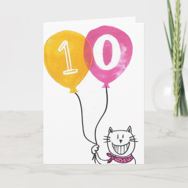 Kinderkarte zum 10. Geburtstag - Weckiges Cat Läch Karte (Vorderseite)