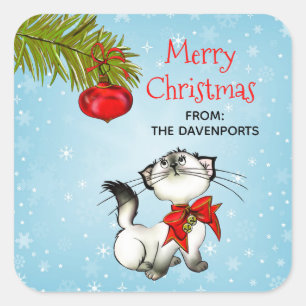 Kinderkatze in einem roten Weihnachtsjunge Quadratischer Aufkleber