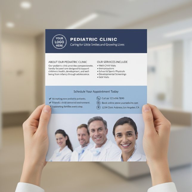 Kinderklinik-Logo-Foto-QR Flyer (Pediatric Clinic Custom Logo Photo QR Flyer)