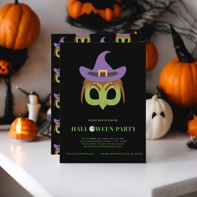 Kinderkostüm Hexengebirge Halloween-Party Einladung (kids costume spooky witch halloween party invitation )