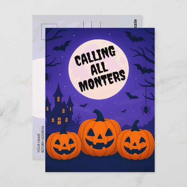 Kinderkostüm Party Halloween Einladung Postkarte (Vorne/Hinten)