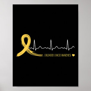 Kinderkrebs-Bewusstsein Herzschlag Goldenes Band Poster
