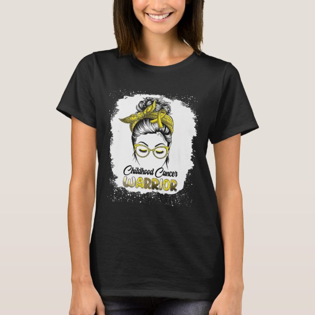Kinderkrebs-Bewusstsein Messy Bun Hair Support T-Shirt (Vorderseite)