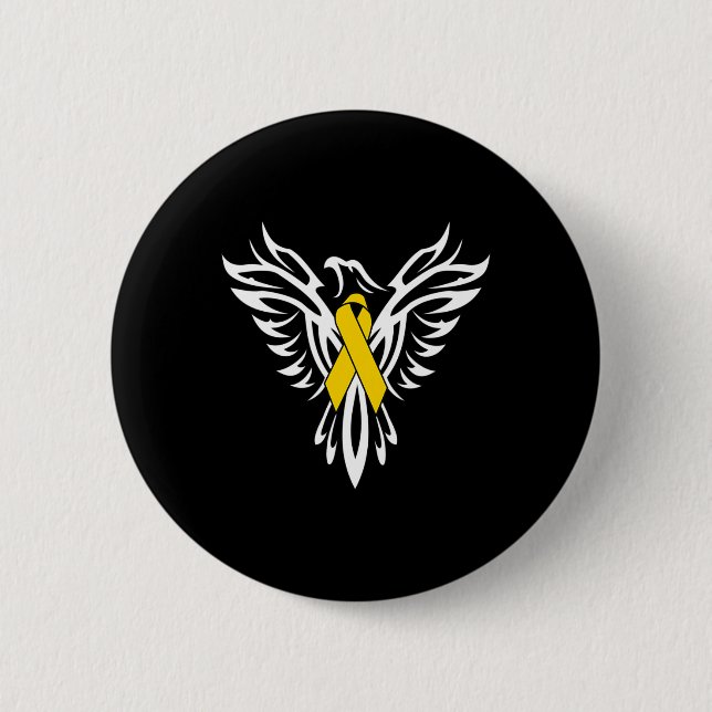 Kinderkrebsbewusstsein Goldband Phoenix  Button (Vorderseite)