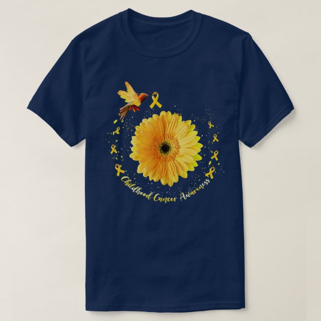 Kinderkrebsbewusstsein Hummingbird Gold Sunfl T-Shirt (Design vorne)