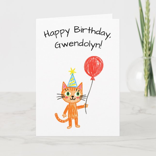 Kinderkunst Orange Katze Geburtstag Karte (Vorderseite)