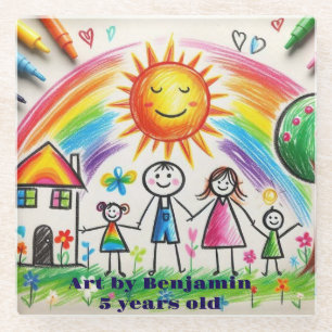 Kinderkunstwerk stolze Zeichnung Kinder Glasuntersetzer