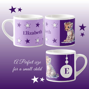 Kinderleopard-Tasse personalisierter Name lila Espressotasse