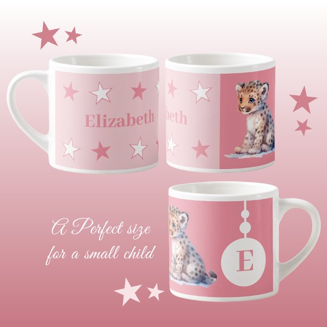 Kinderleopard-Tasse personalisierter Name Rosa Espressotasse (Von Creator hochgeladen)