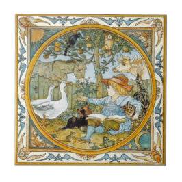 Kinderlesen bei Tieren Walter Crane Repro Fliese