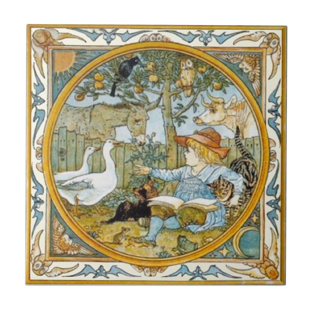 Kinderlesen bei Tieren Walter Crane Repro Fliese (Vorderseite)